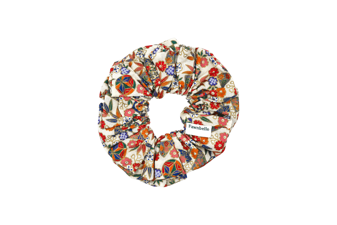Floral patterned scrunchie on a black background cotton