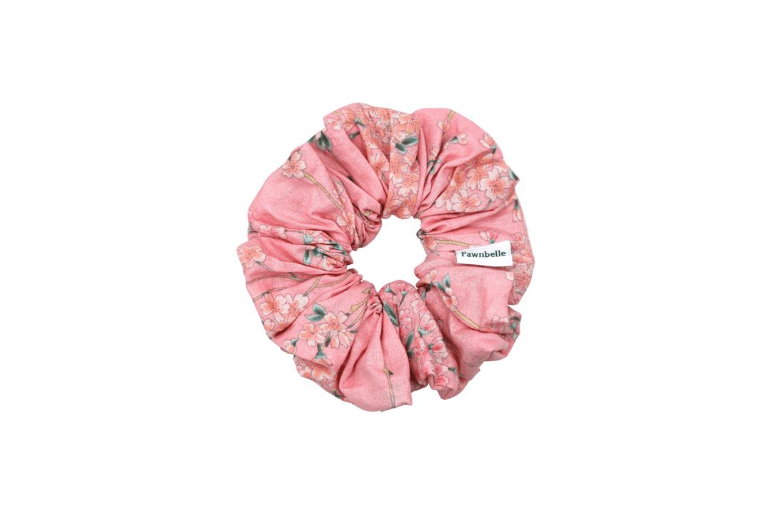 Pink floral scrunchie Japanese style cotton