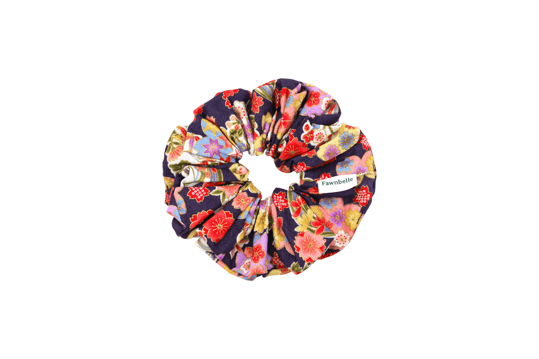 Colorful floral scrunchie Japanese inspired art cotton