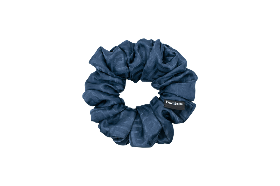 Navy patterned scrunchie for ponytail satin