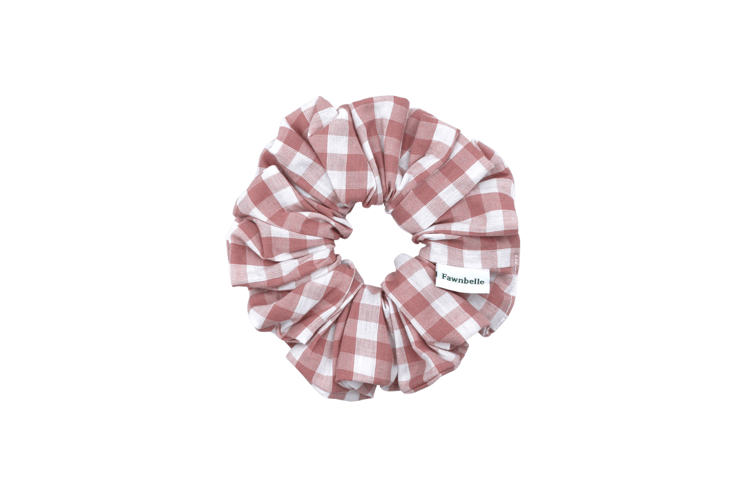 Pink and white checkered scrunchie gingham cotton