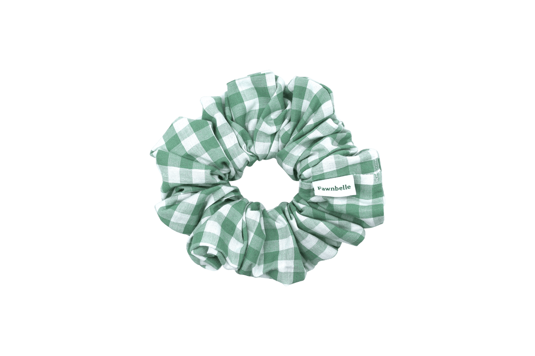 Green and white checkered scrunchie gingham cotton