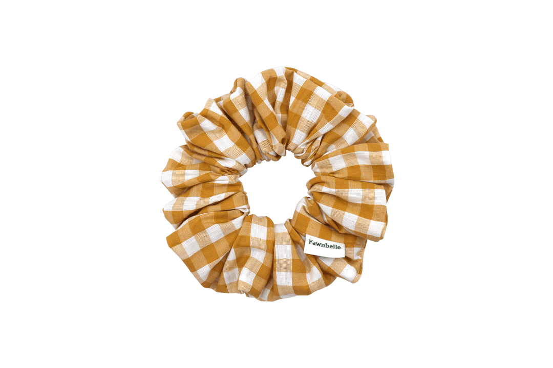 Checkered scrunchie yellow checkered gingham cotton