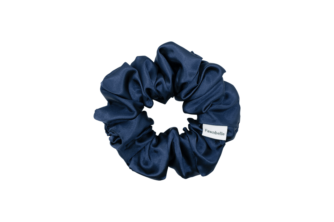 Navy blue scrunchie satin