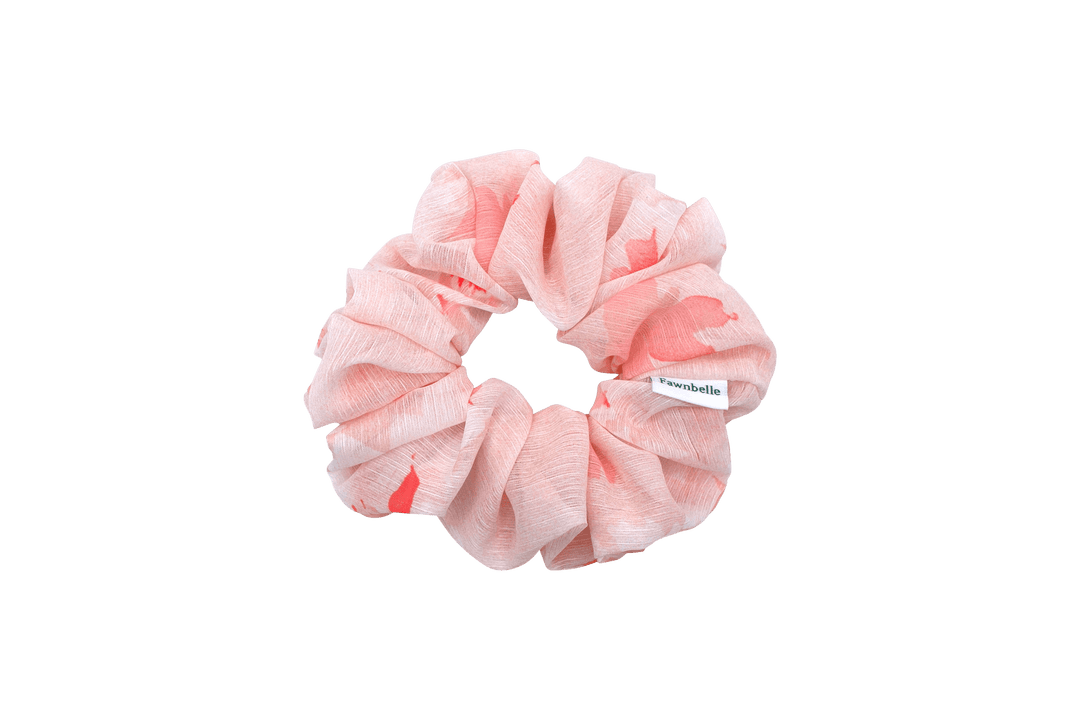 Pink scrunchie chiffon polyester flora satin